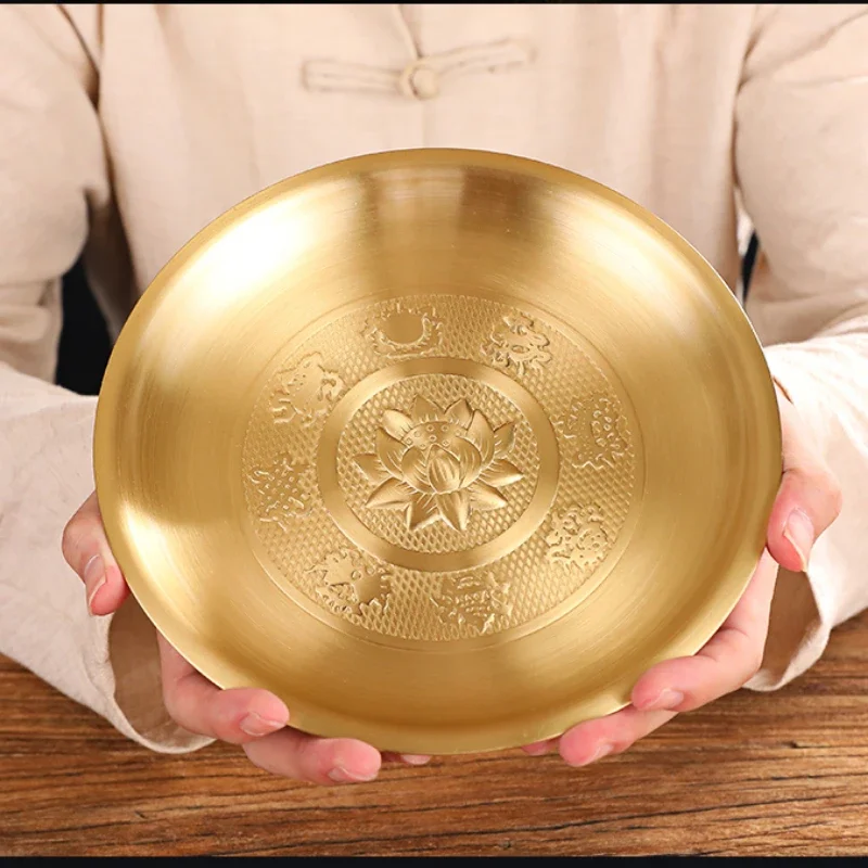 High Quality Brass Plate Chinese Retro Lotus Worship Storage Tray Plate Buddha Front Pendulum Copper Tribute Bowl