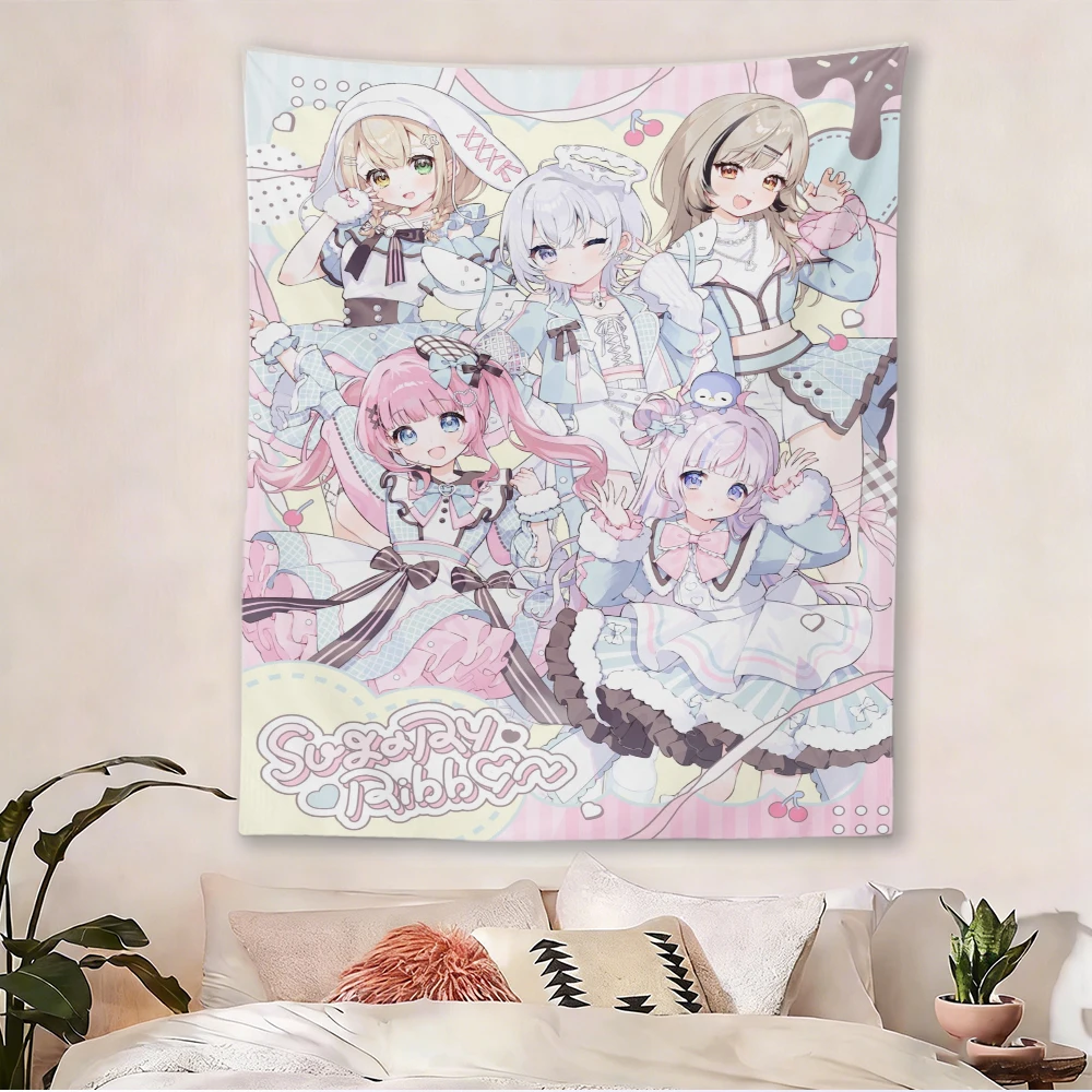 Sugary Ribbon Pastel Lolita Anime Tapestry, Kawaii Cute Girls Wall Hanging, for Bedroom Dorm Otaku Room Decor