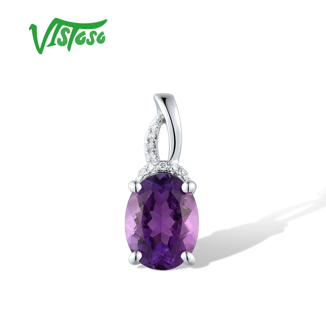 

VISTOSO Pure 14K 585 White Gold Pendants For Women Sparkling Diamond Trendy Amethyst Chic Wedding Anniversary Gifts Fine Jewelry