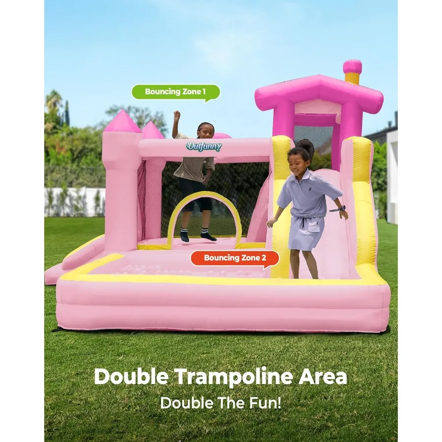 Casa de rebote inflable, castillo inflable grande para tobogán, soplador de 450W para exteriores e interiores, color rosa