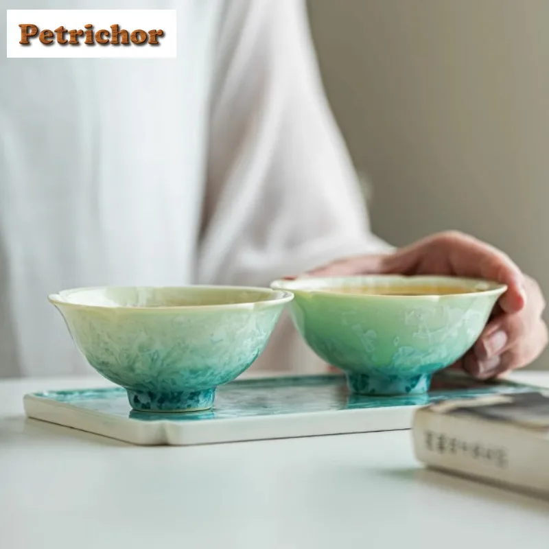 85ml Kiln Change Crystal Glaze Gradient Flower Mouth Teacup Handmade Tea Bowl Jug Tea-tasting Smelling Cup Chazhan Master Cups