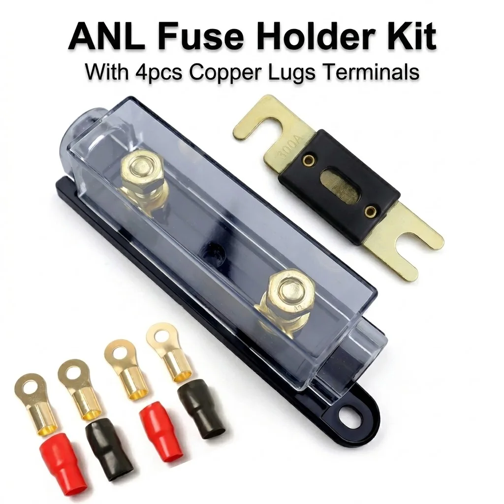 ANL Heavy Duty Fuse Holder, 60-300A Fuse + 4pcs Copper Ring Terminals for Car Audio, Solar, Marine & Vehicle Power Protection
