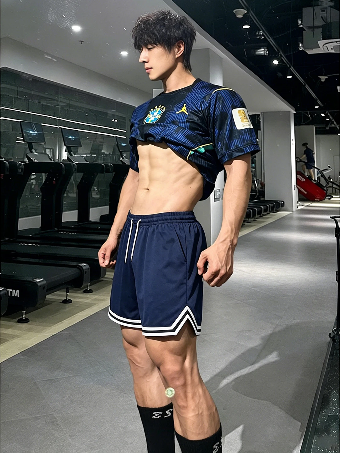 Light Blue American Stripe Sports Shorts Men Summer Thin Loose Straight Five-Quarter Outdoor Running Basketball Pants