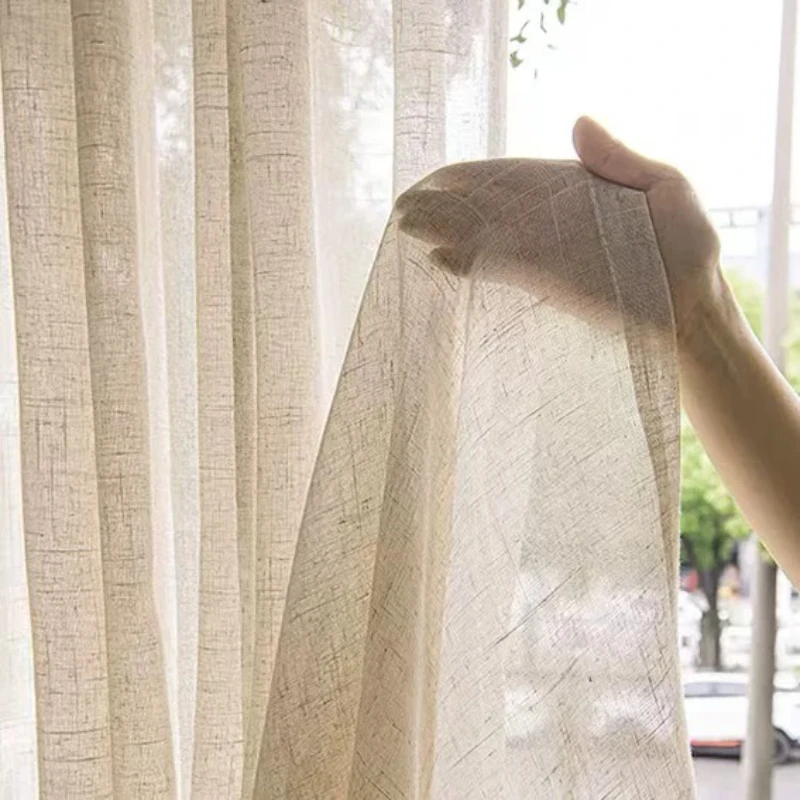 Cotton Linen Look Texture White Tulle Beige Sheer Curtains for Living Dining Room Bedroom UV Protection Window Decor Screen Yarn