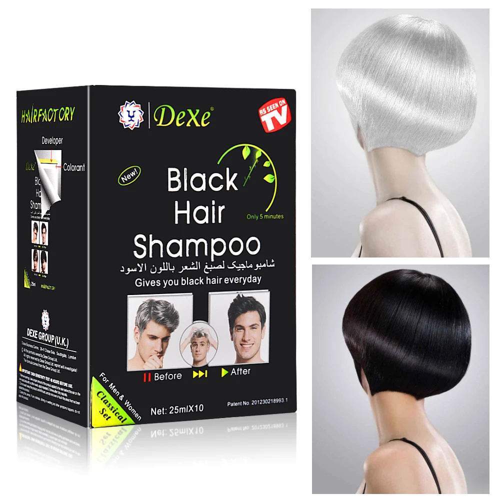 10 Pcs Dexe Fast Black Hair Shampoo Only 5 Minutes White Become Black Hair Color Grey Hair Removal for Men Women Fast Hair Dye