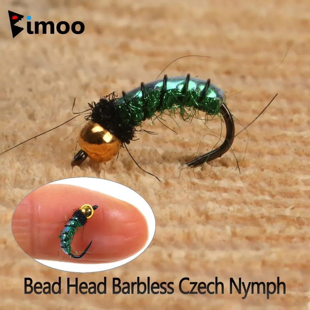 Bimoo 8PCS #14 Brass Bead Head Barbless Czech Nymph Flash Back Caddis Nymph Pupa Wet Fly For Trout Grayling Fishing Lures