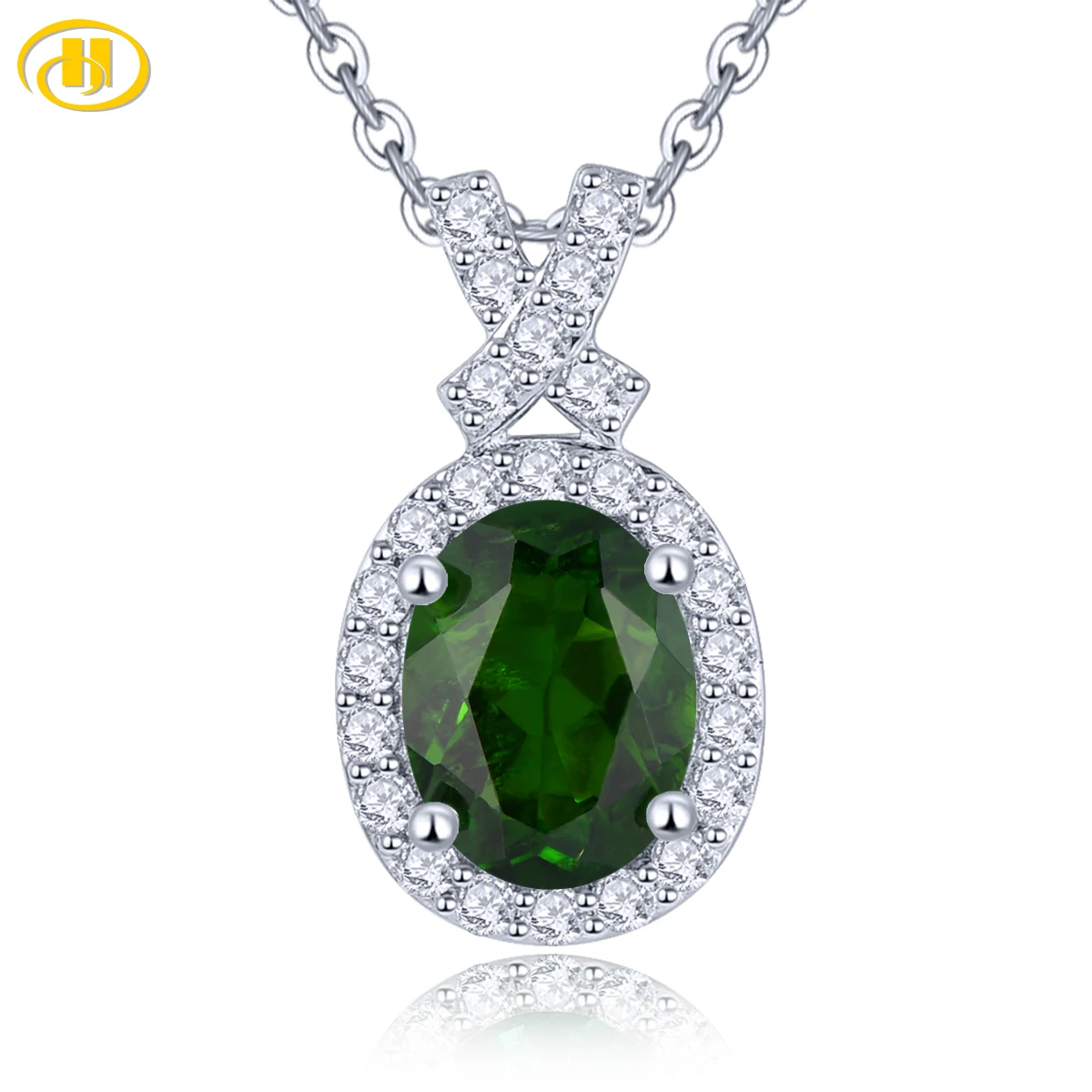 Natural Chrome Diopside Solid Sterling Silver Pendants 1.37 Carats Genuine Gemstone Women Classic Romantic Fine Jewelry Design
