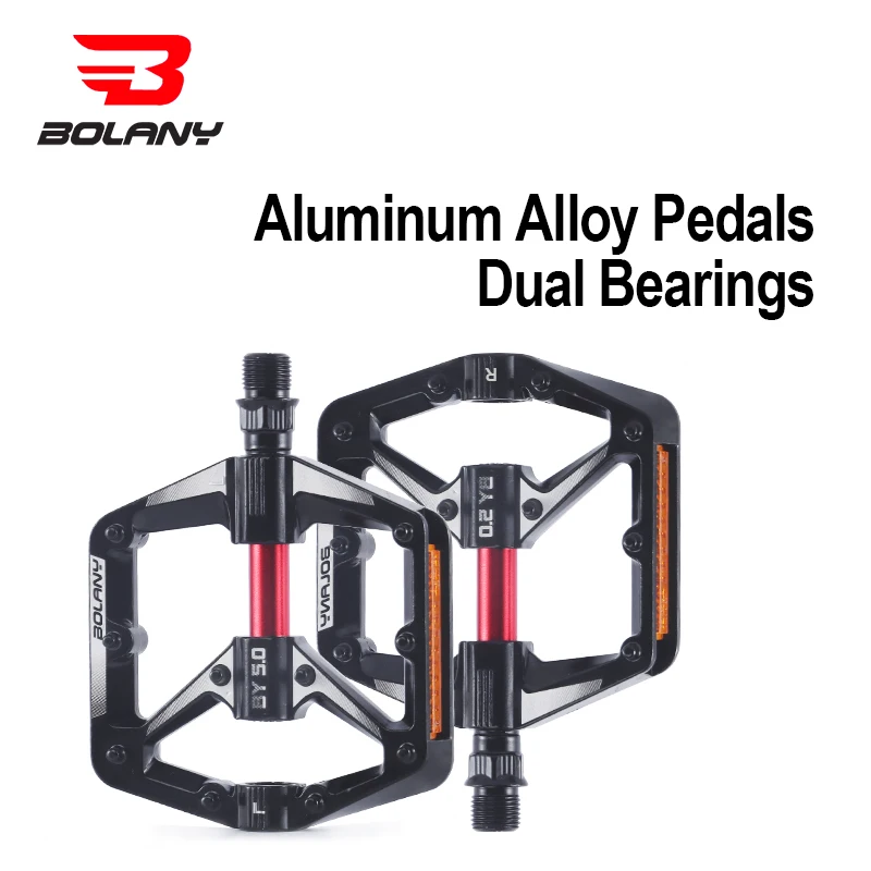 BOLANY Aluminum Alloy Hollow Bicycle Pedal Anti-slip Mountain Bike Pedals Dustprood Seal Double Bearing Pedal Bike Accessories