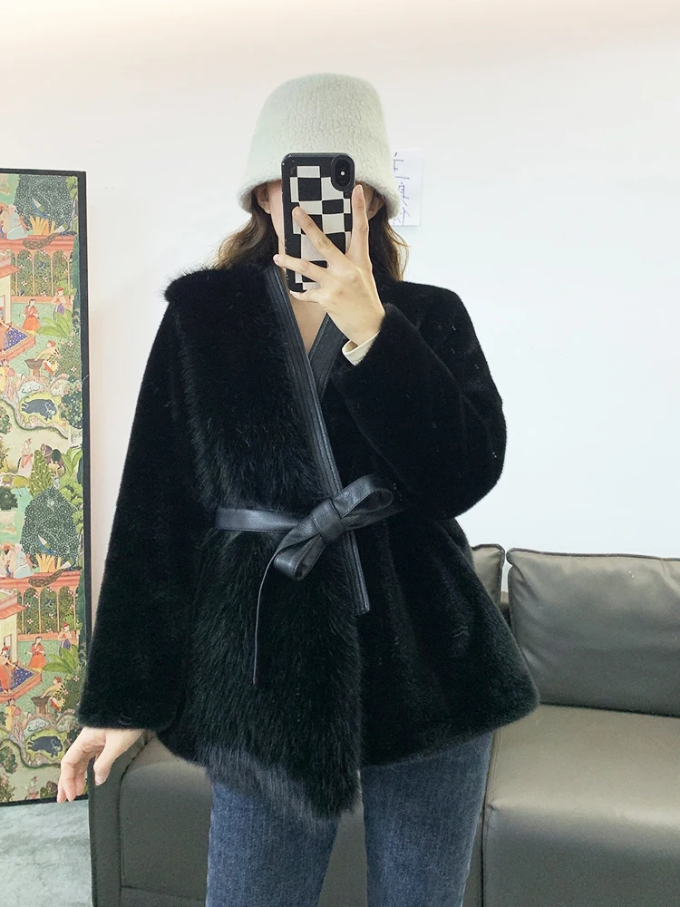 ZADORIN abbigliamento firmato di lusso donna inverno cappotto di pelliccia di visone finto con cintura elegante giacca di pelliccia sintetica pelosa per Cardigan di pelliccia da donna