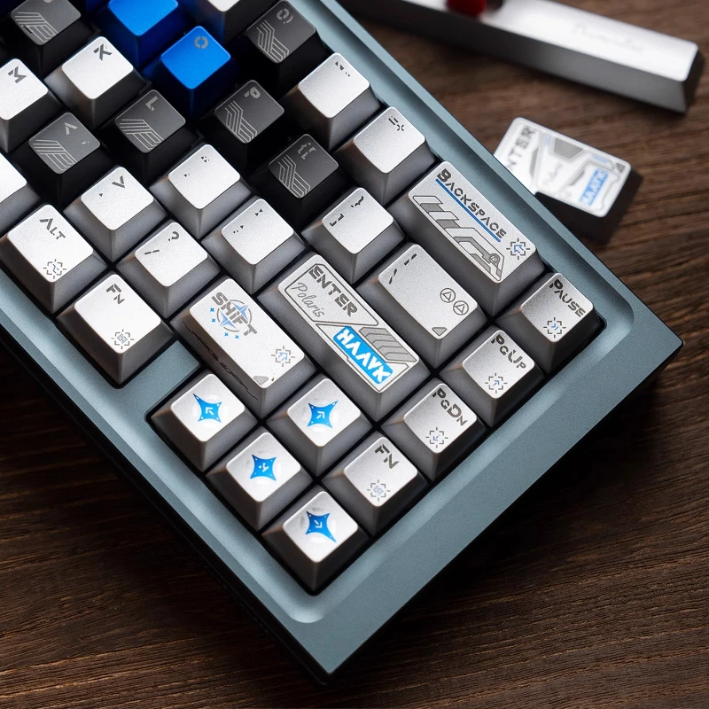Polaris-theme Keycap Custom PBT/ABS Metallic Paint Cherry Keycaps Side Carving  Silver Blue Black Point Key Caps for Gamers