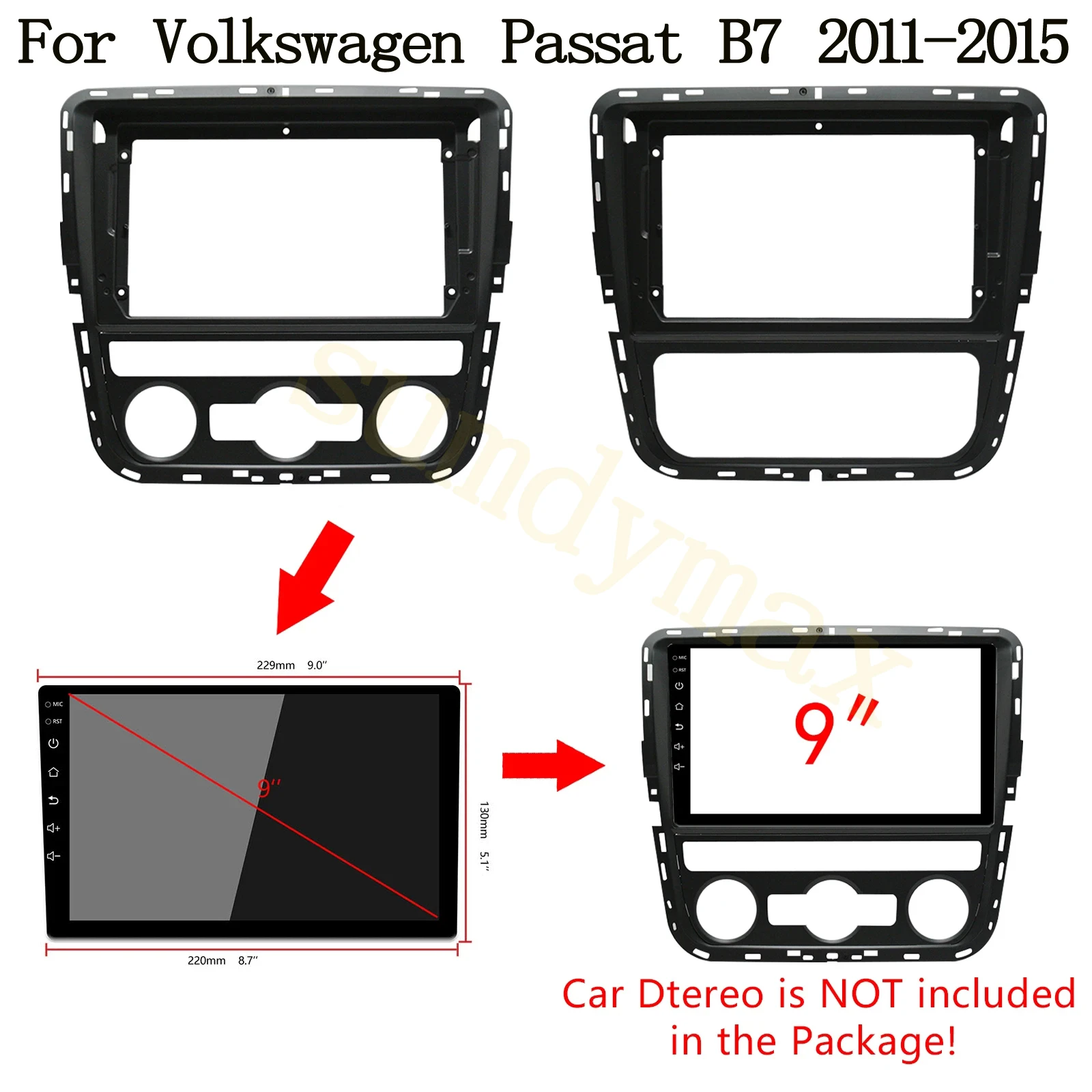 

1Din Car DVD Frame Audio Fitting Adaptor Dash Trim Facia Panel 9 inch For Volkswagen Passat B7 2011-2015 Double Din Radio Player