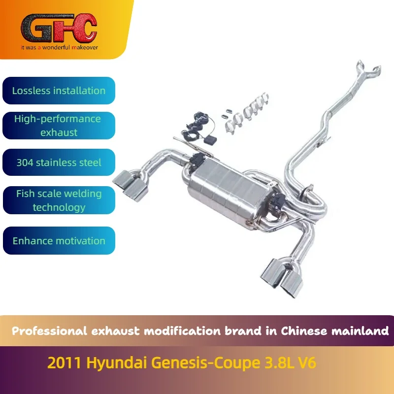

GFC brand for the 2011 Hyundai Genesis-Coupe 3.8L V6 Catback high-performance variable valve exhaust with muffler and tips