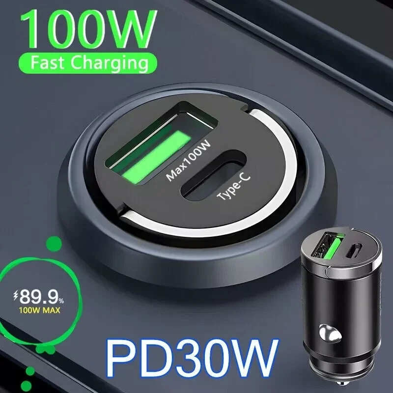Car Charger 100W USB C Fast Charger Adapter with Overheat Protection Compatible For iPhone For Samsung For Huawei Quick Charge