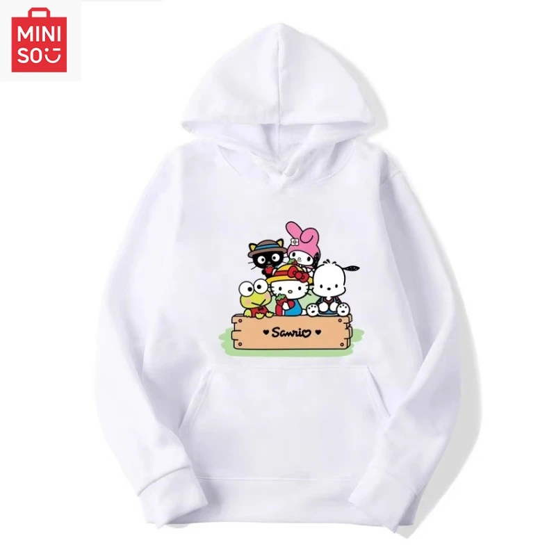 

MINISO без ремешка, мужская осенняя толстовка с героями мультфильмов Sanrio, семейная спортивная толстовка для отдыха, женский модный уличный пуловер для пар