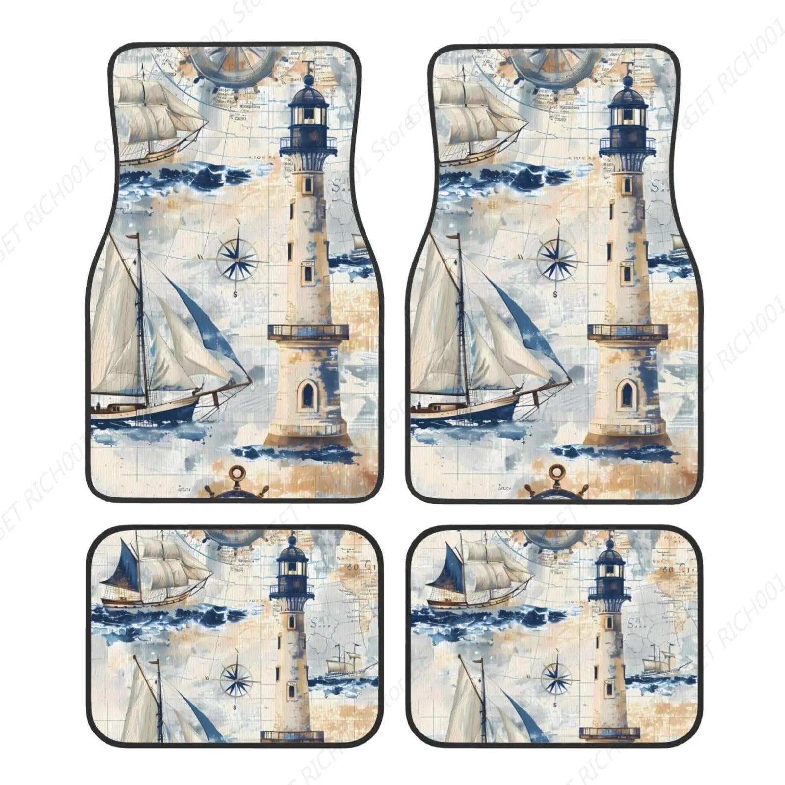 Nautical Sailboat Map Carpet Floor Mats For Cars Front Rear Car Floor Mats Funny Car Floor Foot Mat Sets Of 4 Pieces