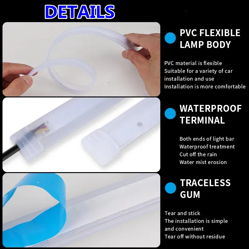 Neue LED DRL Auto Tagfahrlicht Flexible Wasserdichte Streifen Auto Scheinwerfer Weiß Blinker Gelb Brems Flow Lichter 2 PCS