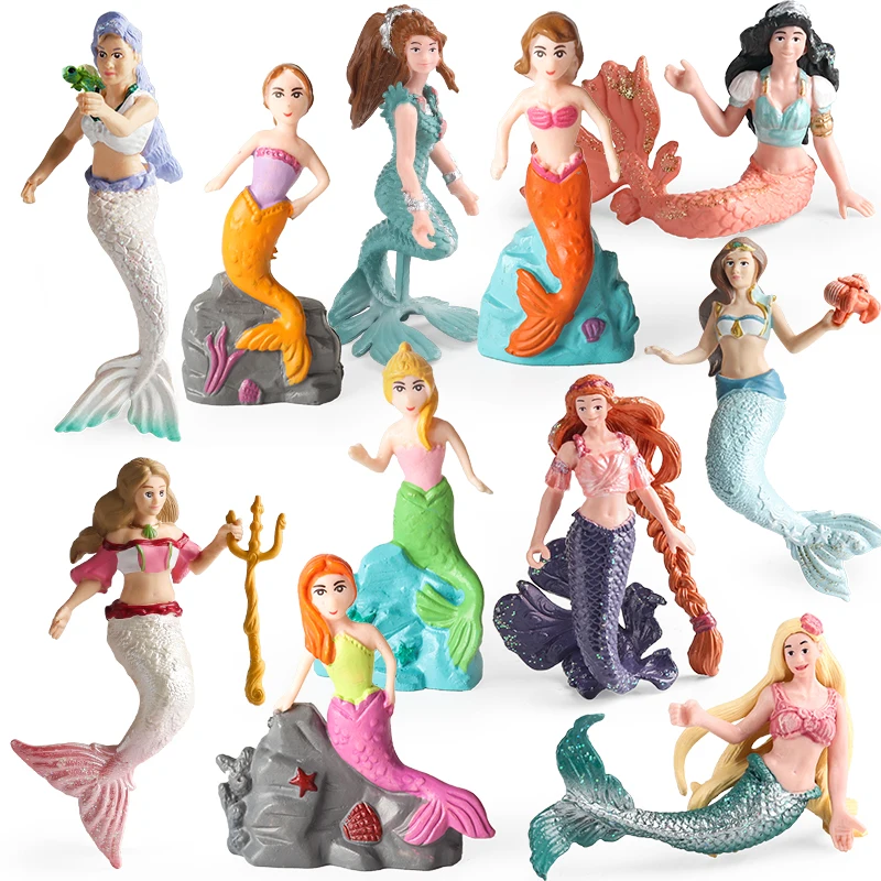 오에눅스 프린세스 인어 소녀 인형 액션 피규어 동물 모델 PVC 귀여운 어린이 선물 케이크 토퍼 장난감