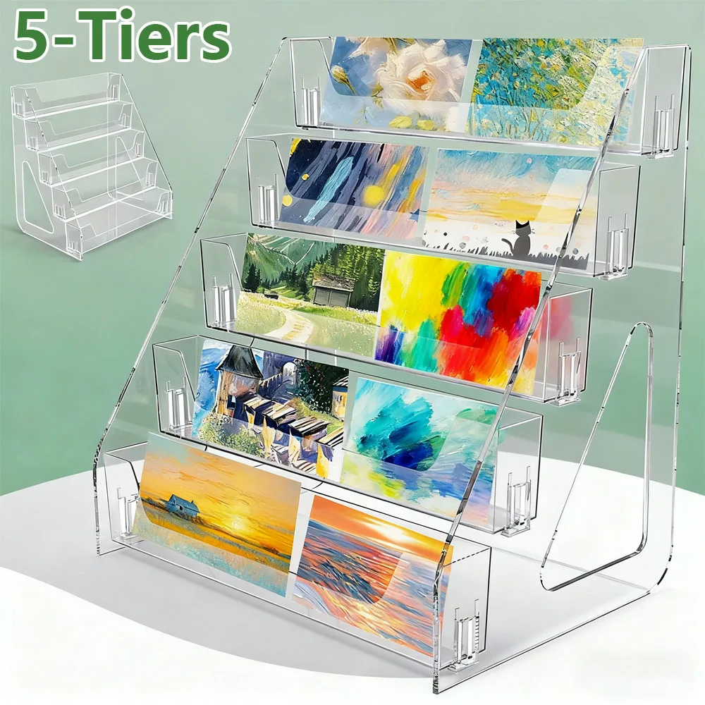 5 Tier Bookmark Display Stand Acrylic Clear Greeting Card Display Stand Multi-role Cosmetics Storage Rack Stylish Sticker Holder