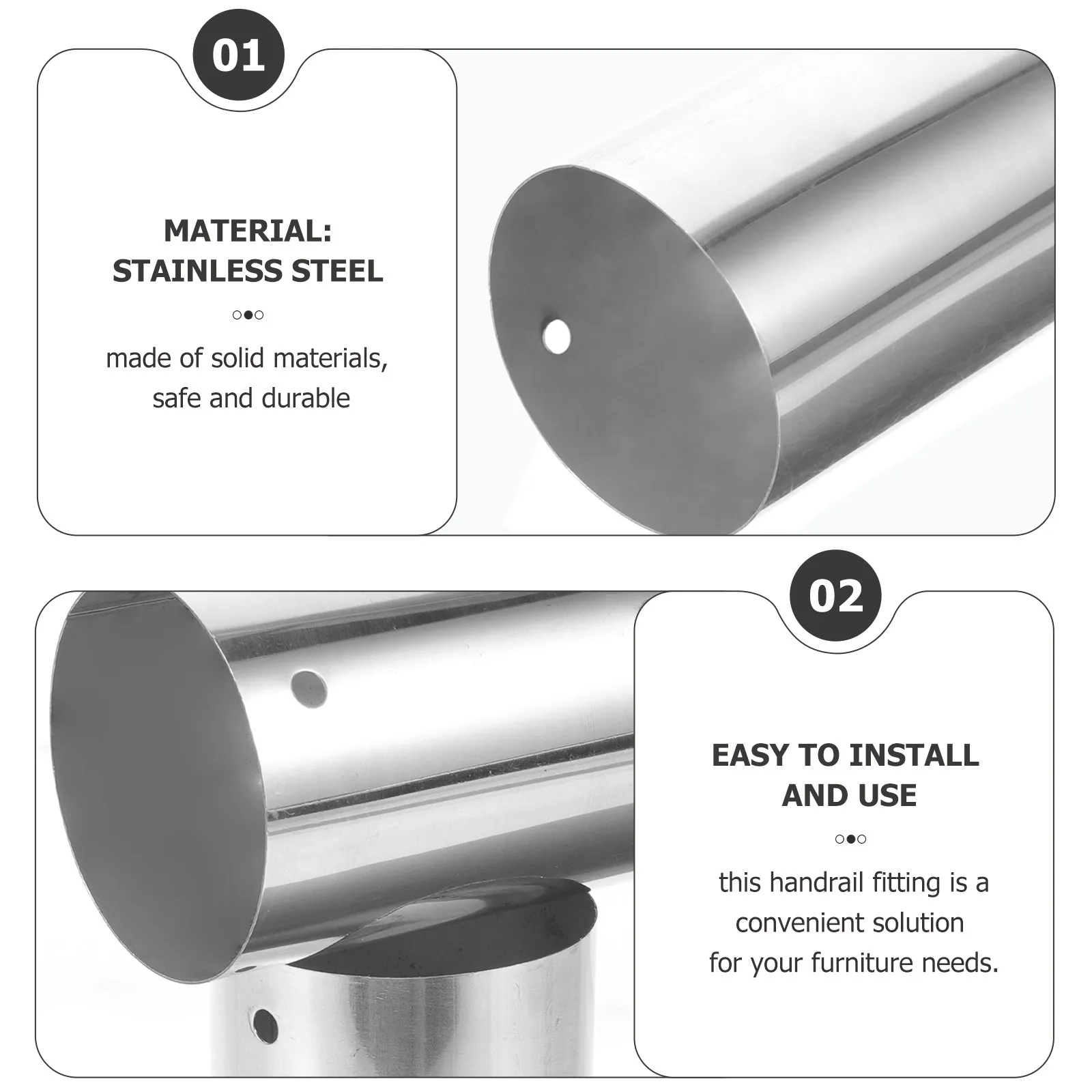 2Pcs PVC Handrail Connector End Cap for Round Tube Stair Railing Deck Cable Railing Structural Fitting Handrail Extension