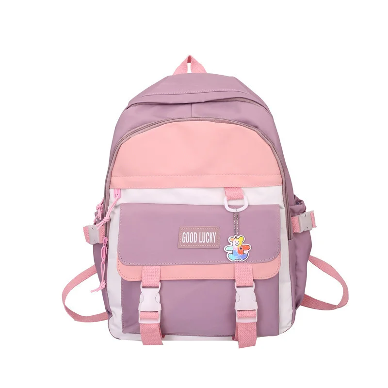 TRAVEASY Middle High School Woman Backpacks Nylon Preppy Style Paneled Shoulder Bags for Teenage Girls Travel Bookbag Waterproof