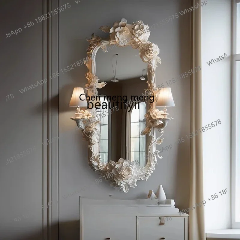 

ss7304 French carved bust mirror European living room fireplace decorative mirror beauty salon makeup mirror with lamp
