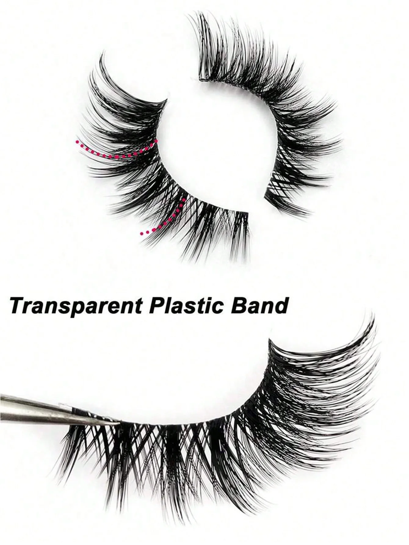 斜めのフォックスアイつけまつげ5組、ナチュラルで魅力的、目を引く、外側の角が細長い、透明なステムのつけまつげ