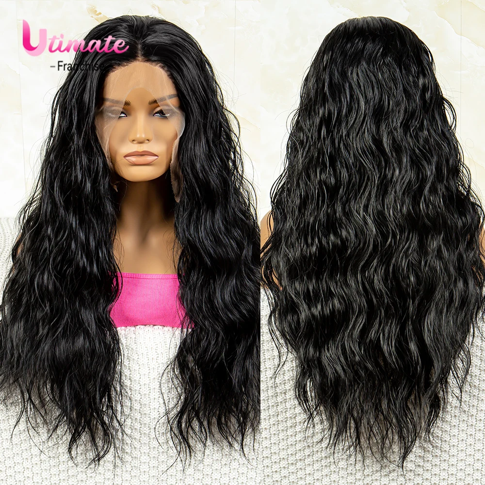 Water Wave Synthetic Wig for Women Curly Hair Natural Color Lace Front Synthetic Hair Wigs 13x3 HD Transparent Lace