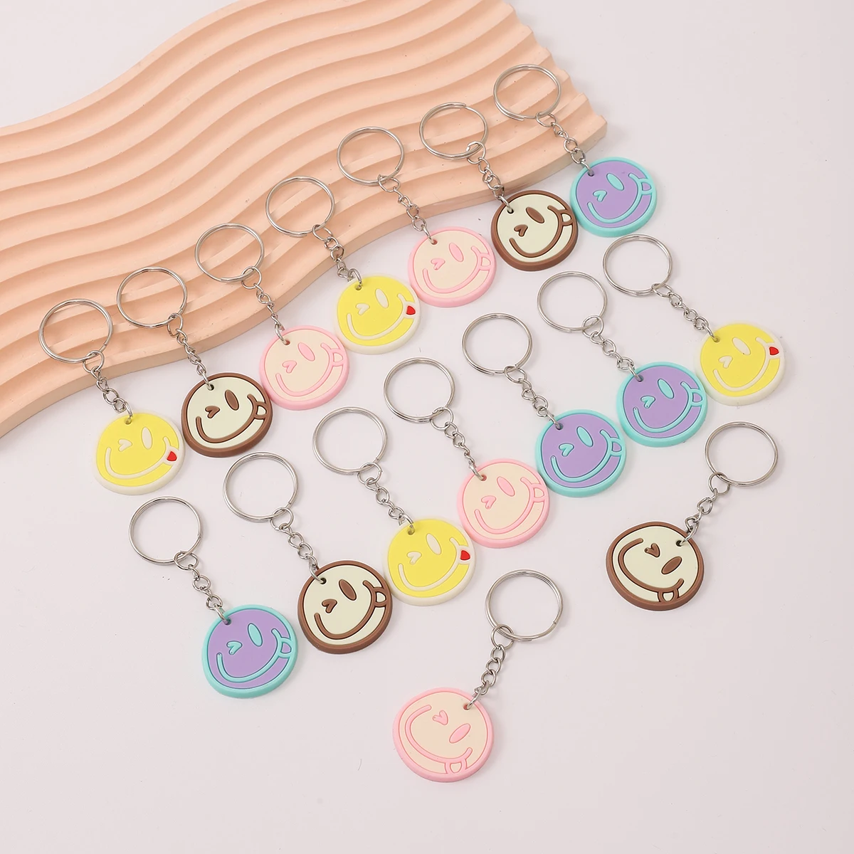 16pcs Cartoon Smiley Face Pendant Keychains, Cute Bag Key Chain Keyring Ornament Bag Purse Charm Accessories Birthday Gifts