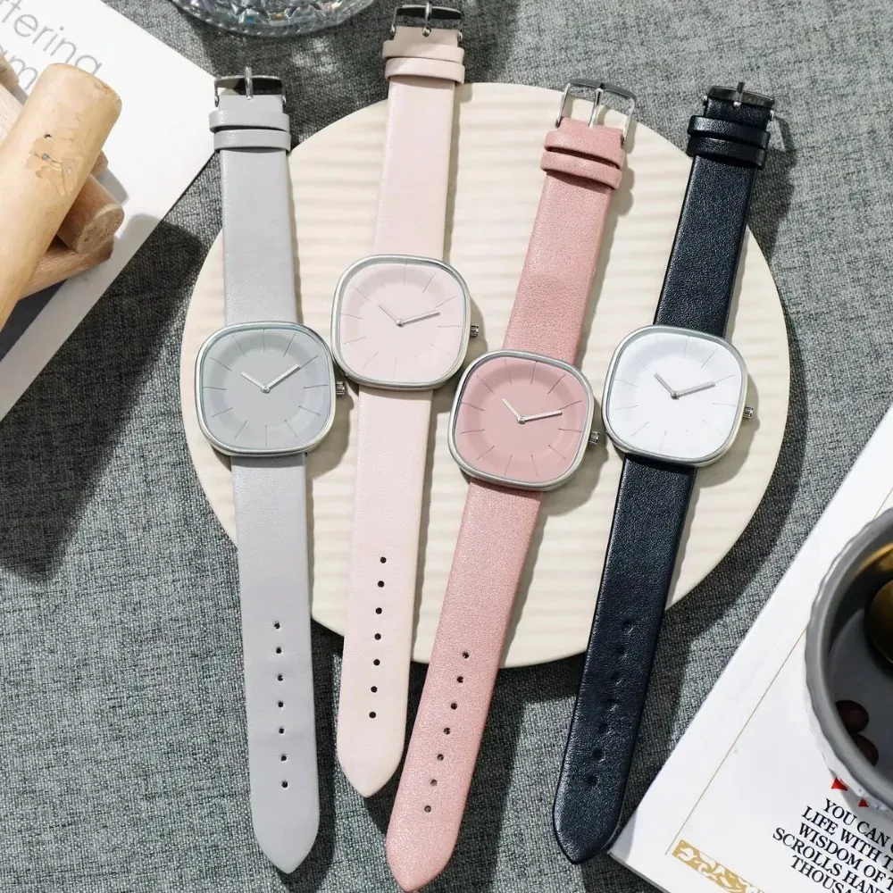 Relojes de lujo para mujer, Reloj minimalista con esfera cuadrada y correa de cuero para mujer, Reloj de cuarzo nuevo para parejas, relojes de pulsera para mujer