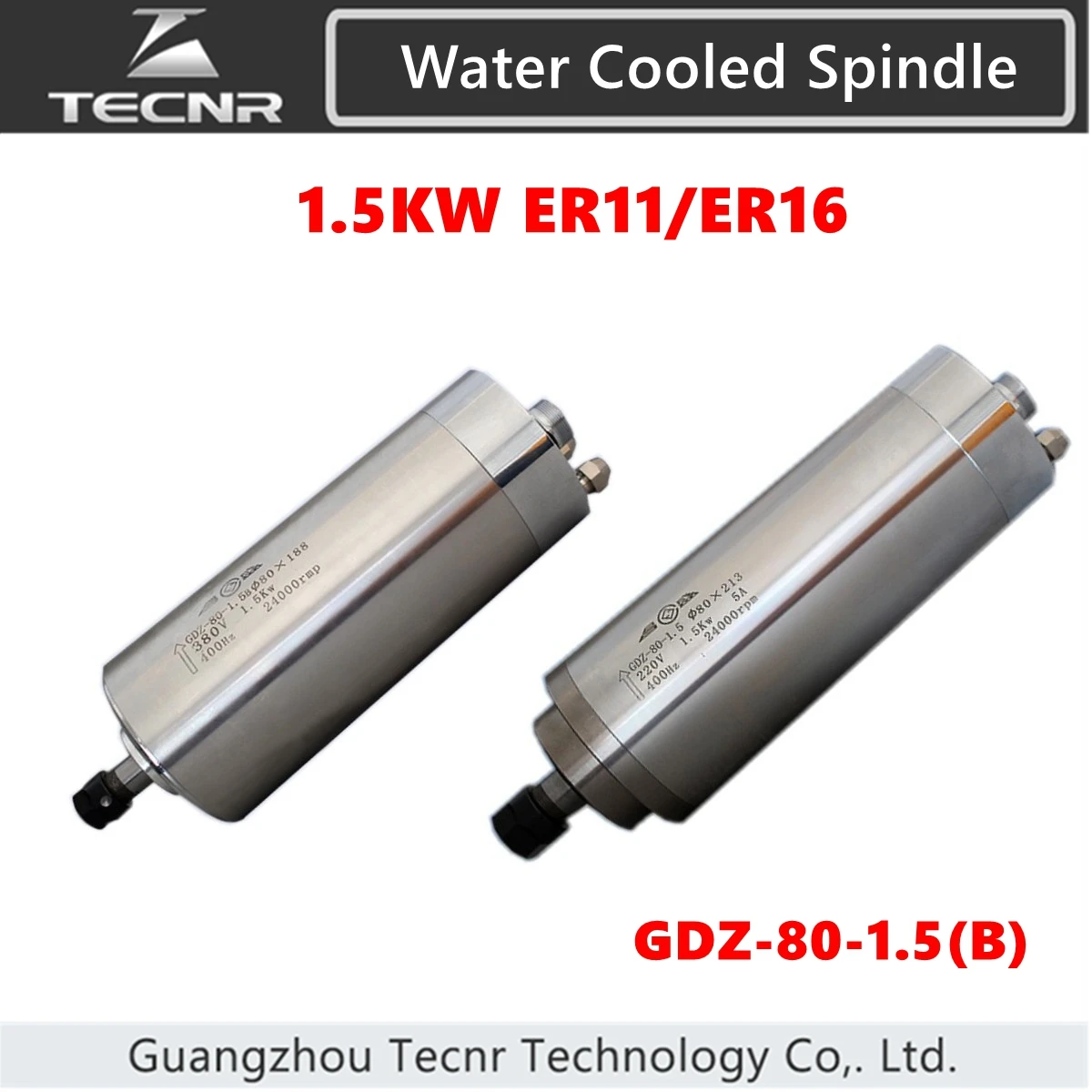 

1.5KW Water Cooling Spindle Motor ER11 ER16 Diameter 80MM 24000RPM GDZ-80-1.5B For CNC Router