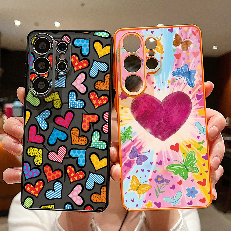 Cartoon Hearts Magnetic Phone Case For Samsung Galaxy S26 S25 S24 S23 Ultra S25 FE A57 A17 A56 A37 A16 A55 A36 A55 5G Hard Cover