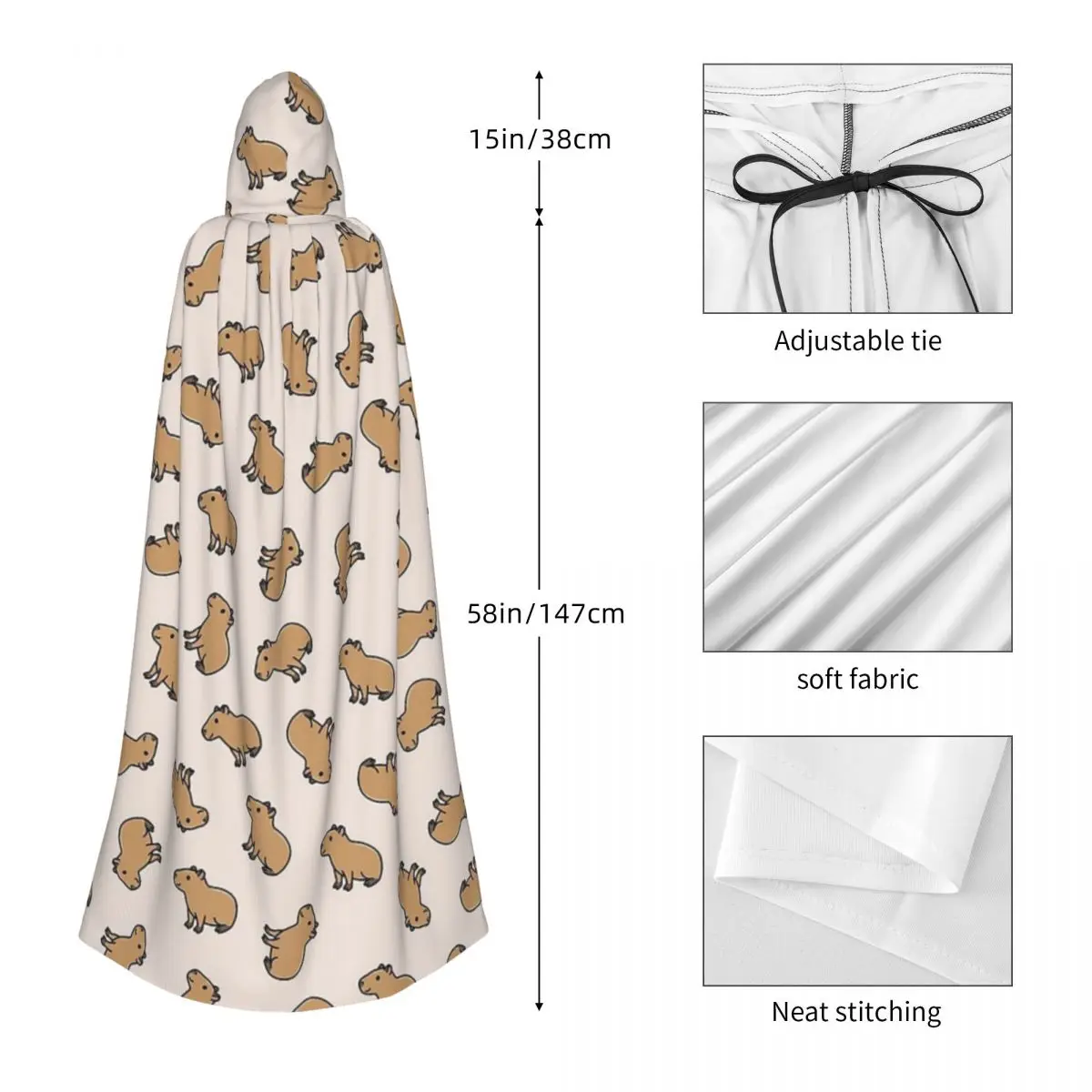 Capybara longue Cape à capuche sorcière Costume médiéval Cosplay Cape Halloween manteau adulte unisexe