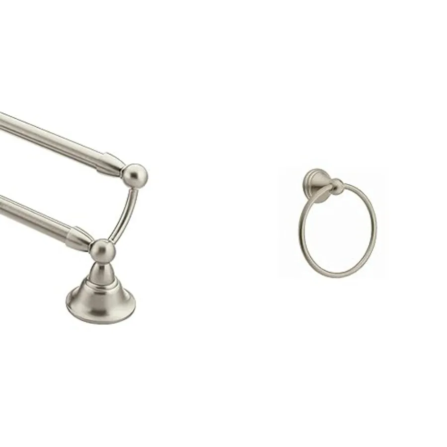 

Bathroom towel bar and hand towel ring set: brushed nickel finish, 24-inch double-bar + 7-inch ring, corrosion-resistant metal,