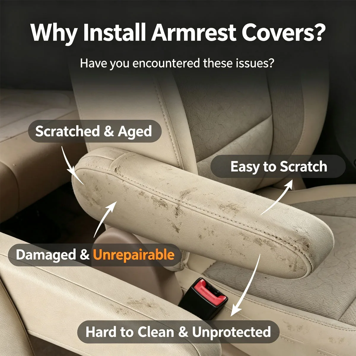 Car Seat Armrest Covers, Black Elastic Stretch Fabric Protector, Universal 2‑Pack Anti‑Scratch Wear‑Resistant Sleeve