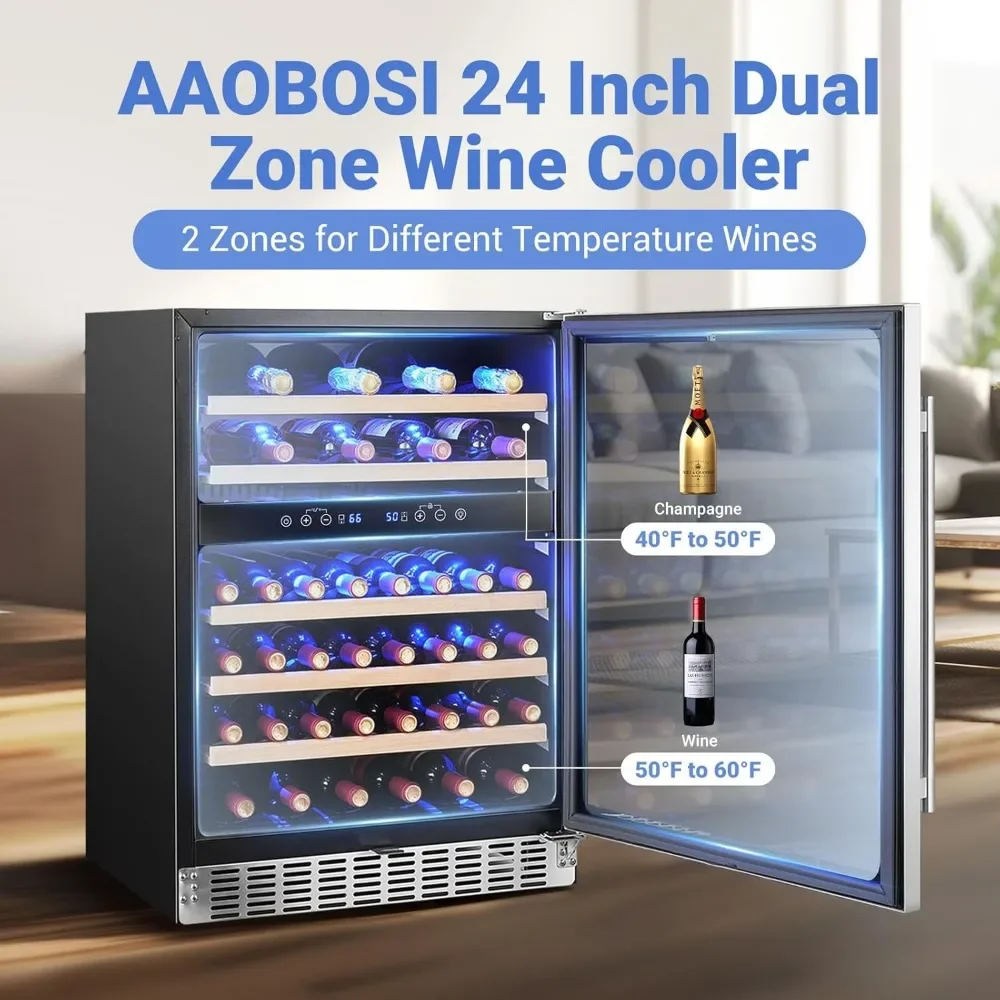 Refrigerador de vinho com porta de vidro de camada dupla e trava de segurança, controle de temperatura digital, refrigerador de vinho autônomo e embutido