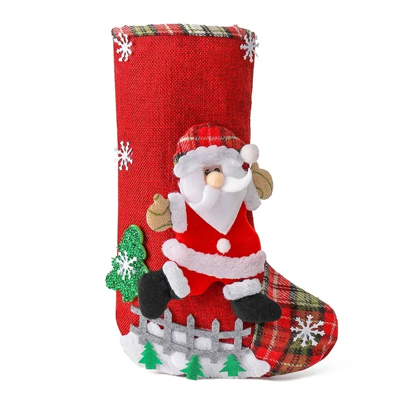 Christmas Socks Fireplace Christmas Ornaments Linen Snowman Decoration Bear Hanging Decor Pendant Kids Gift Candy Bag for home