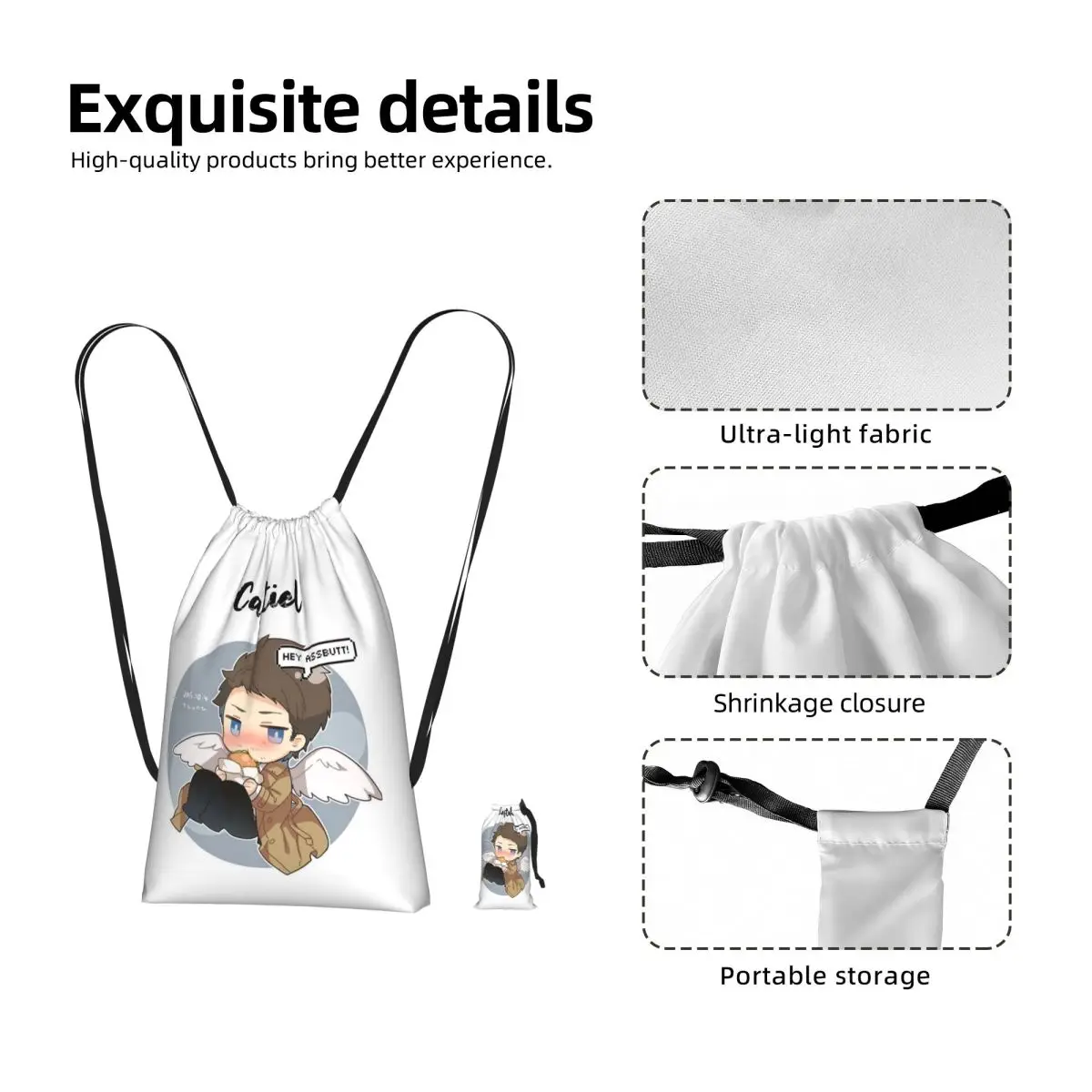 Castiel FBI Badge Drawstring Backpack hiking cycling Bag Portable Travel Drawstring Bag for Men Women