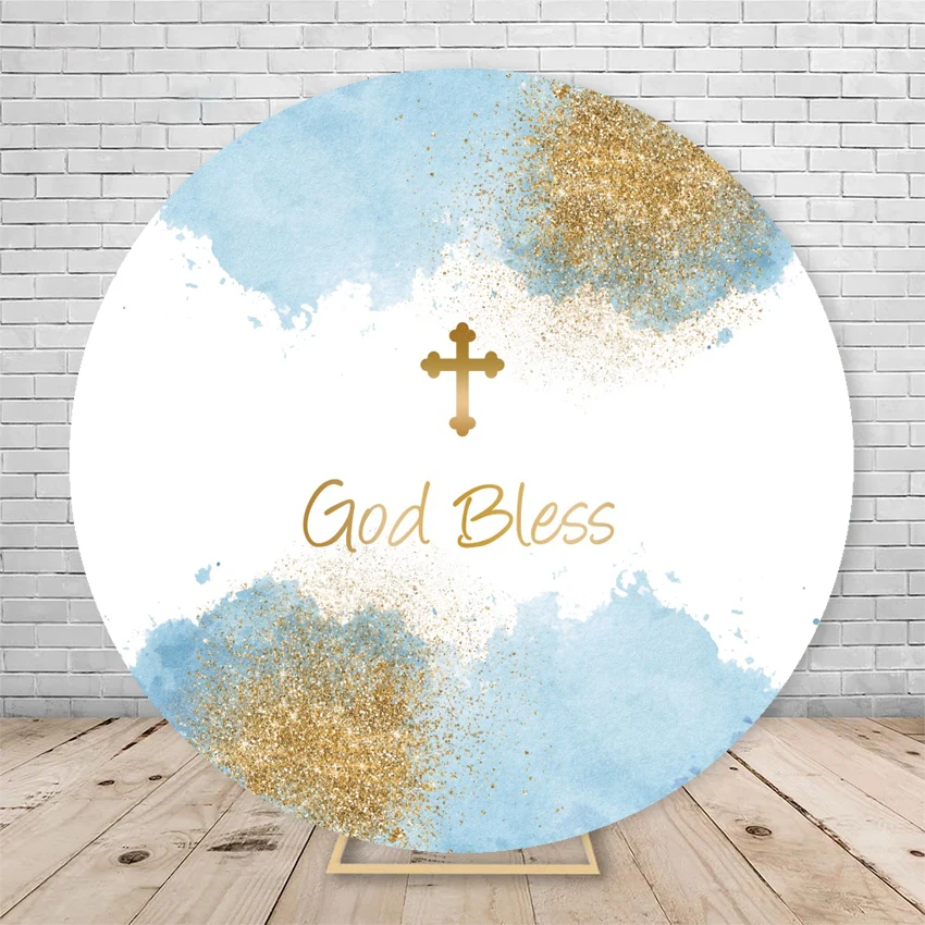 My First Communion Round Backdrop Cover Dove Holy Grail Baby Shower Mi Bautizo Background Green Leaves Flowers Circle Backdrop