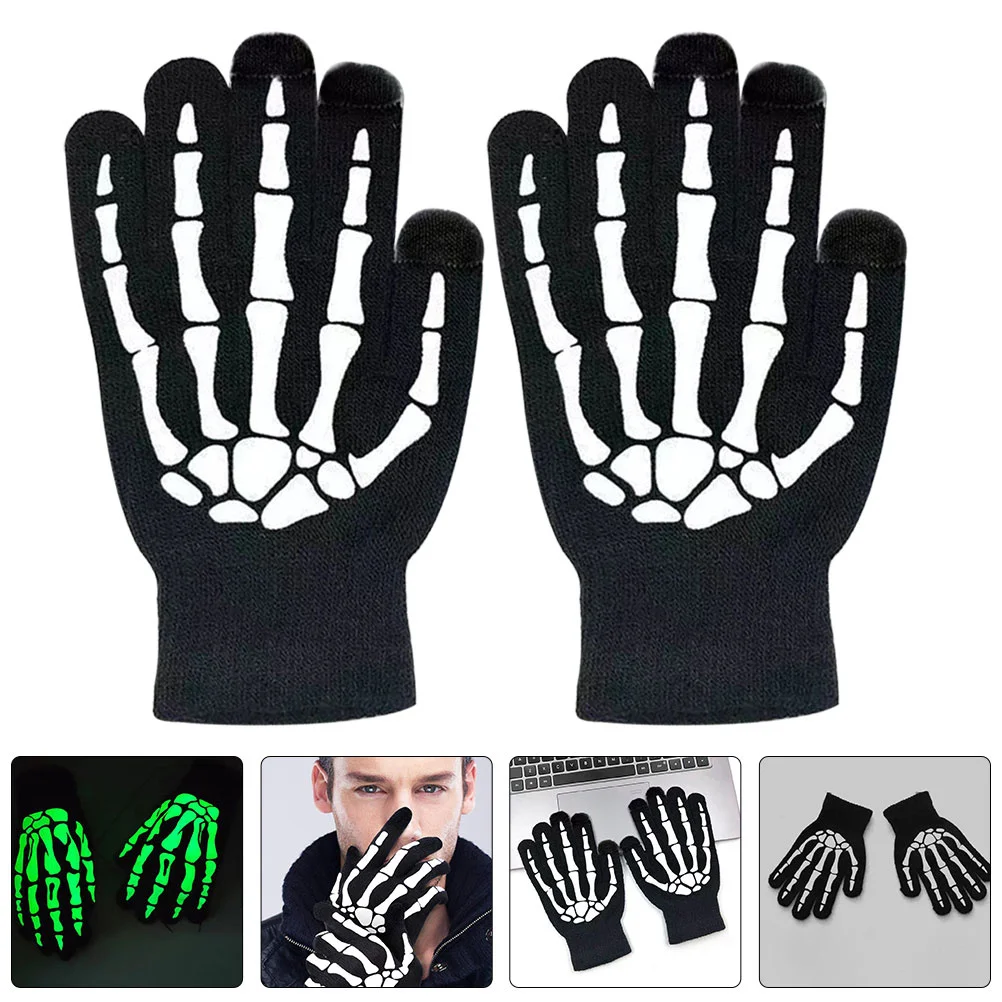 

1Pair Fluorescent Riding Gloves Halloween Glow in The Dark Novelty Full Finger Gloves for Night Cycling Motorbike