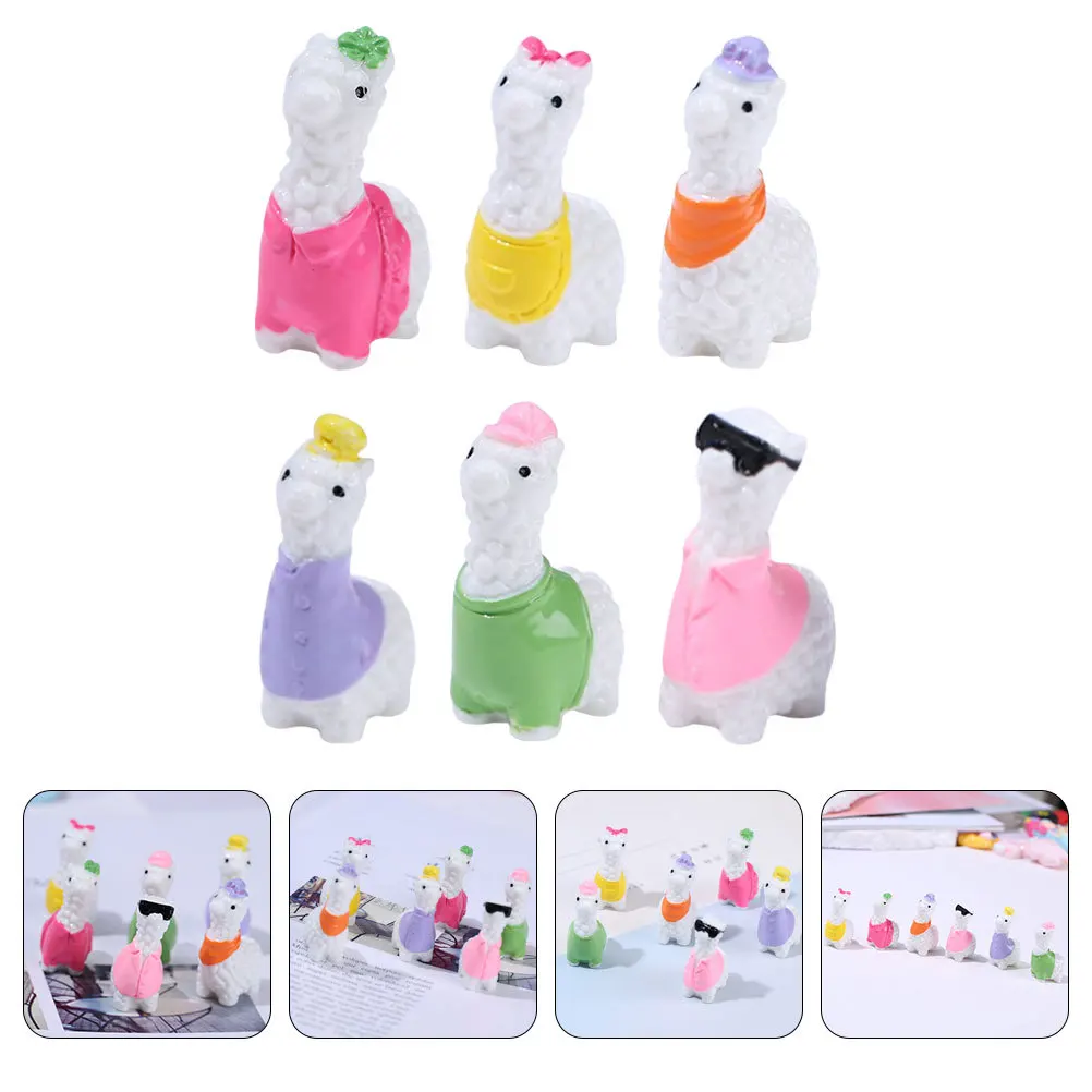 

6Pcs Resin Alpaca Decorations Mini Statues for Garden Landscape Car Interior Desk Top Tiny Animal Figures Home Office Decor
