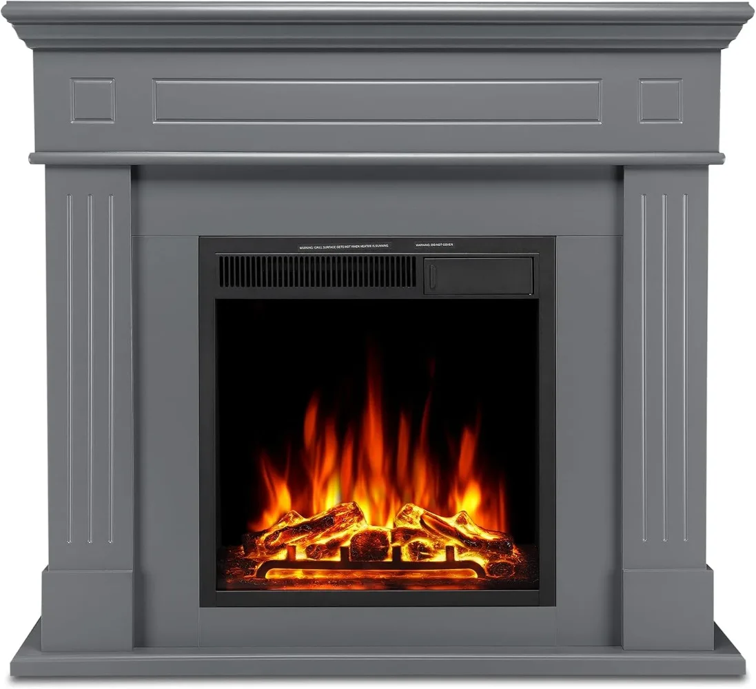 Lareira Elétrica com Pacote Mantel, Aquecedor Autoportante, Firebox de Canto, Log e Controle Remoto, 750-1500W, 44 in