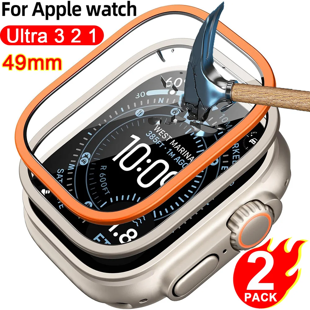 

2pcs Aluminium Alloy Case+Tempered Glass for Apple Watch Ultra 3 49mm Anti-Scratch Screen Protector for iWatch Ultra 3 2 1 Cover