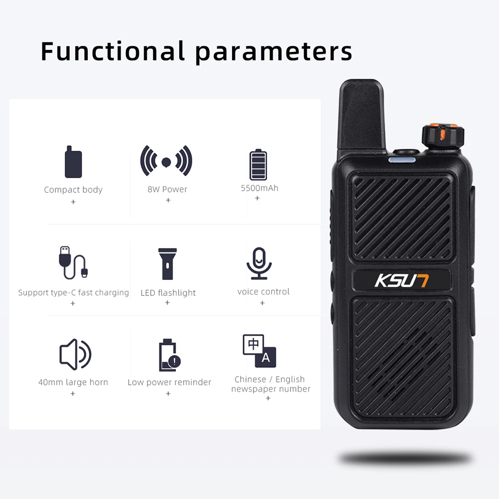 KSUN 8W High Power Two Way Radios Communication Type-C 5500mAh Flashlight Backlight VOX Walkie Talkies for Hiking Camping