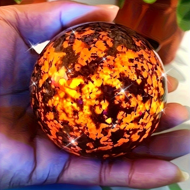 1pc Natural Flamestone Ball Decoration - Reactive Yooperlite Sodalite Sphere - Artisan-Crafted Polished Stone for Home Decor