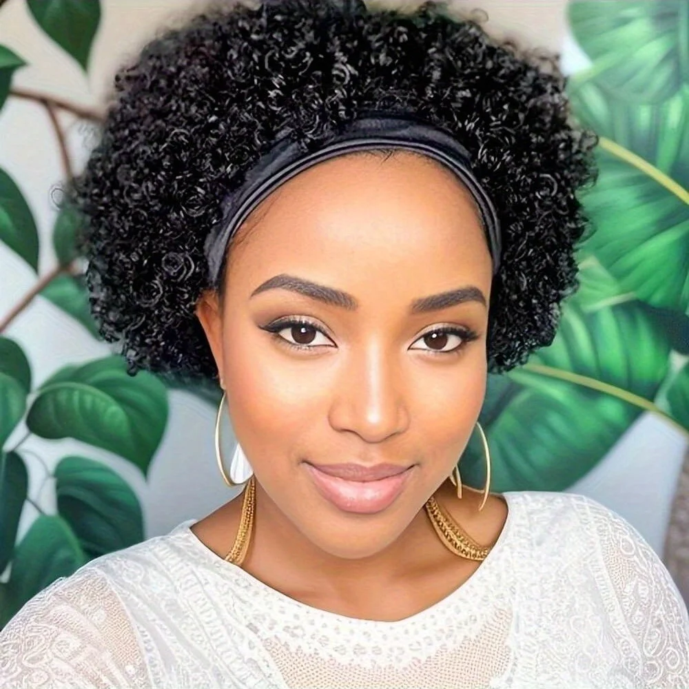 

Short Curly Pixie Cut Human Hair Headband Wig For Women 180% Density Brazilian Remy Full Machine Made Human Hair wig