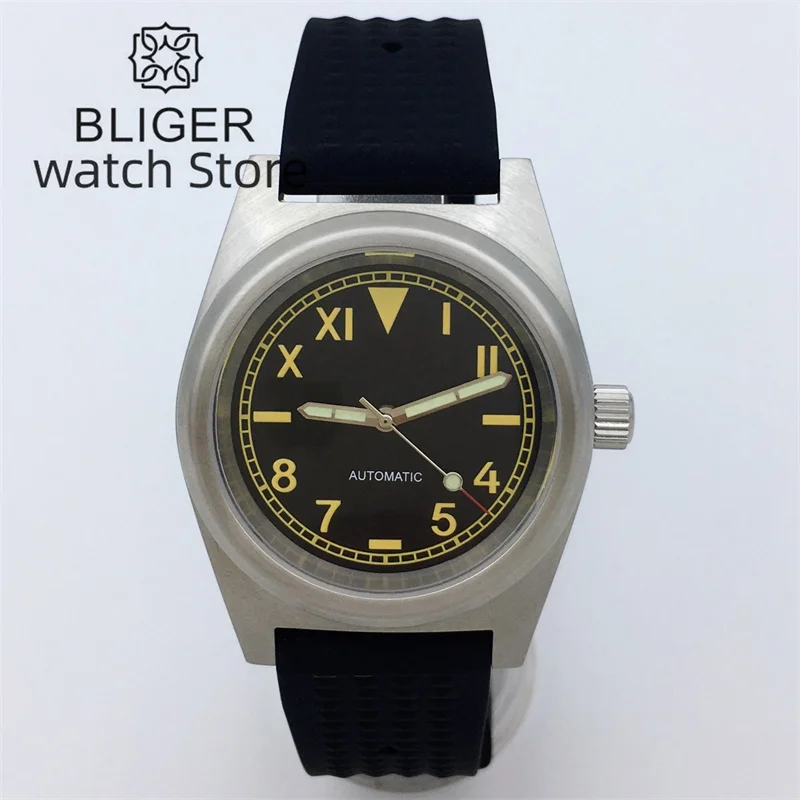 BLIGER PT5000 NH35A Automatic Watch For Men 38mm Brushed Case Vintage California Dial Luminous Sapphire Glass Rubber Strap