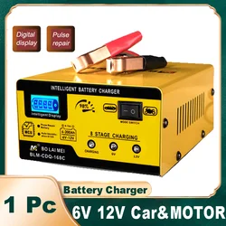 Automatic 6V 12V Car Battery Charger 6Ah-200Ah 15AMP Smart Battery Charger Fast Charging Pulse Repair Charger for Car Motorcycle