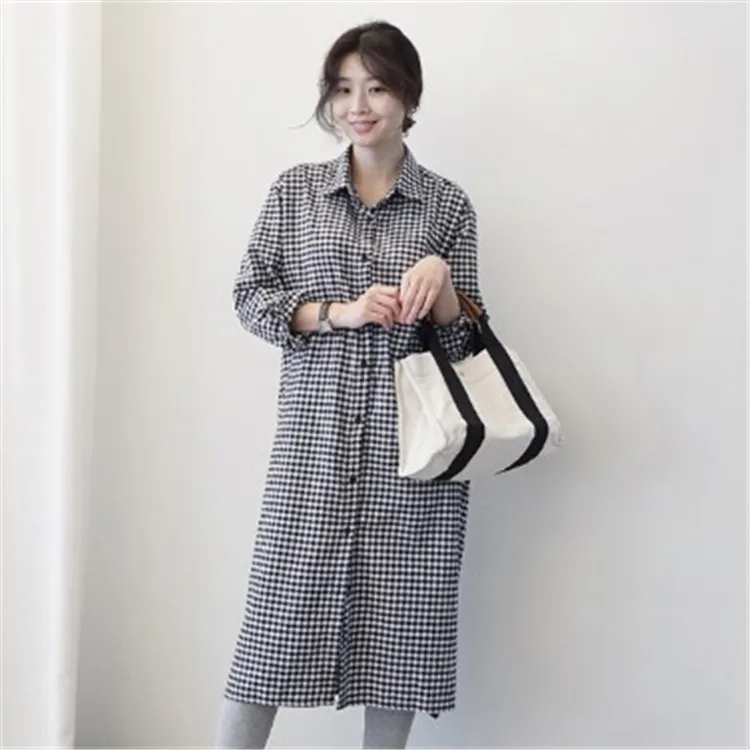 Camisa a Cuadros para Mujer, Estilo Retro, Manga Larga, Corte Recto, Estilo Coreano Japonés, Básica de Otoño, Algodón