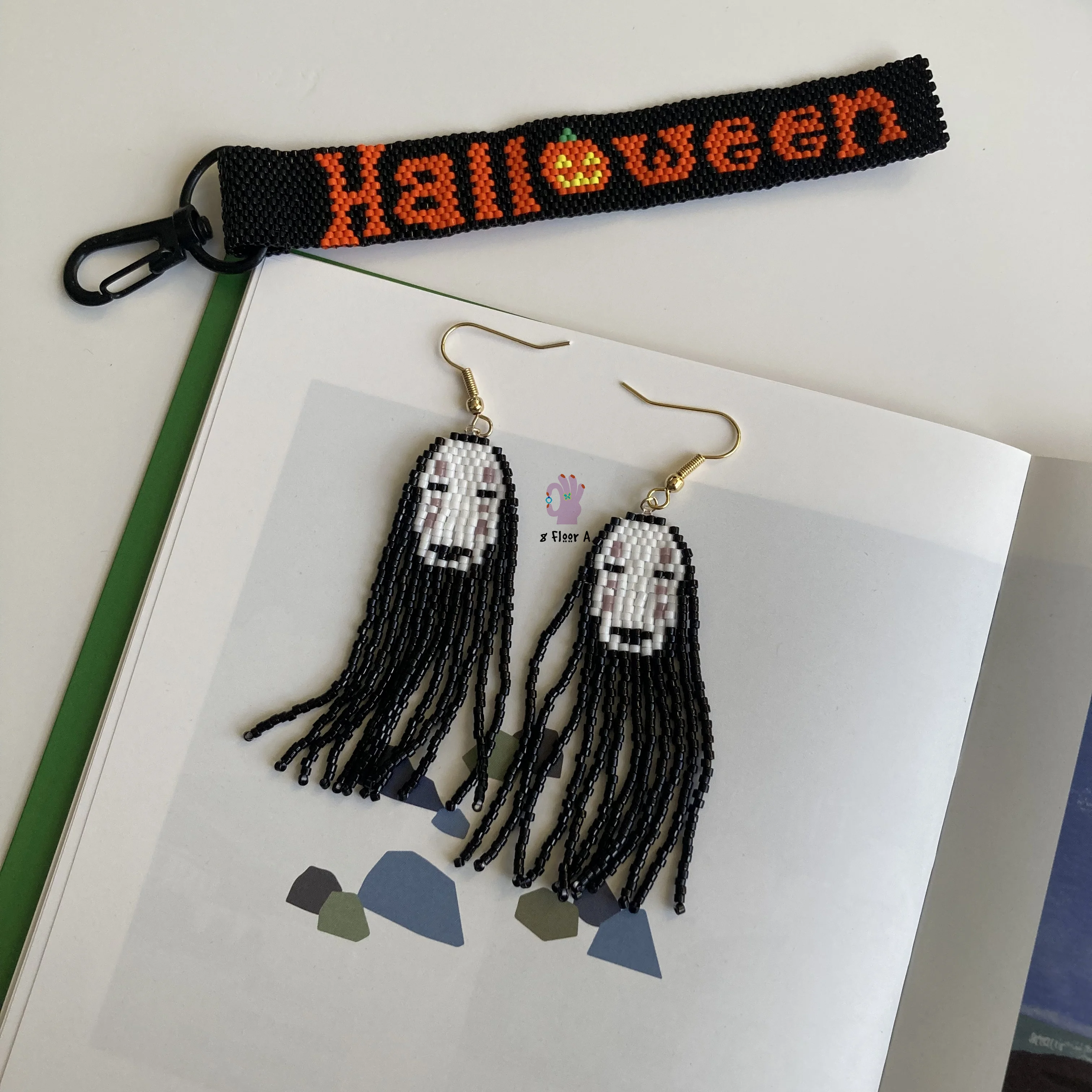 

ZGMXR Серьги из рисовых бусин с кисточками на День всех святых, богемный сплав, ручная работа, оригинальные серьги с забавным лицом, простые модные серьги из бисера