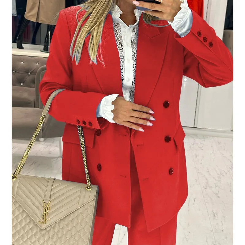 

Women Y2K INS Clothing Suit Autumn Winter Long Sleeve Lapel Collar Coat Loose Pants Outfits Elegant Blazer Two Piece Set